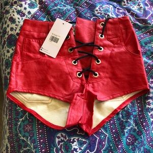 Red princess Polly leather lace up shorts